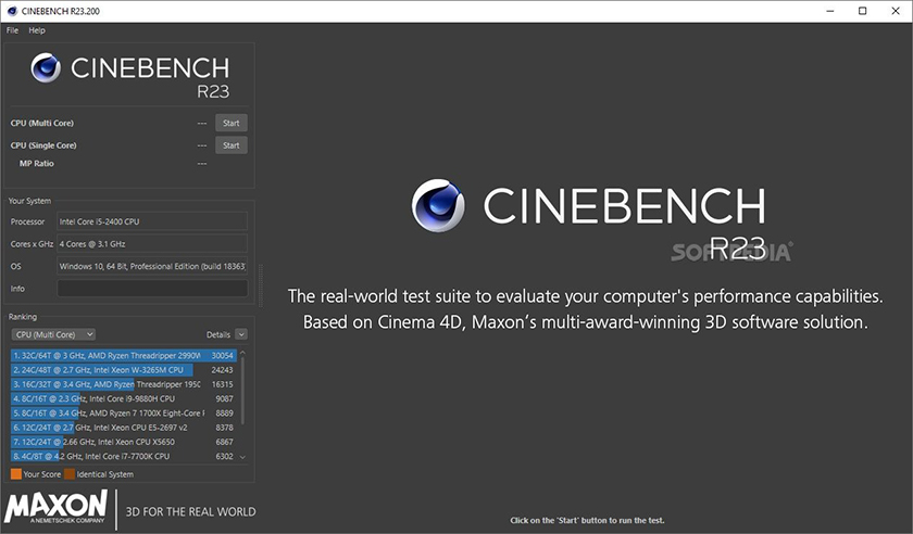 tiến hành cài đặt theo hướng dẫn và chạy phần mềm Cine Bench