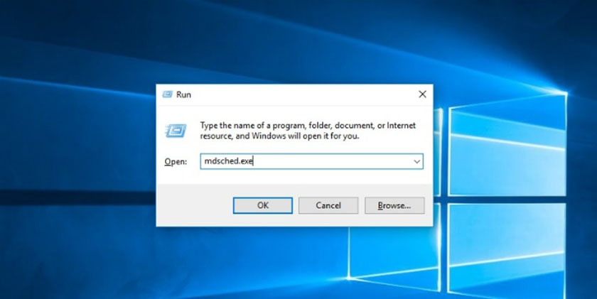 Windows + R và điền mdsched.exe để xem dung lượng RAM