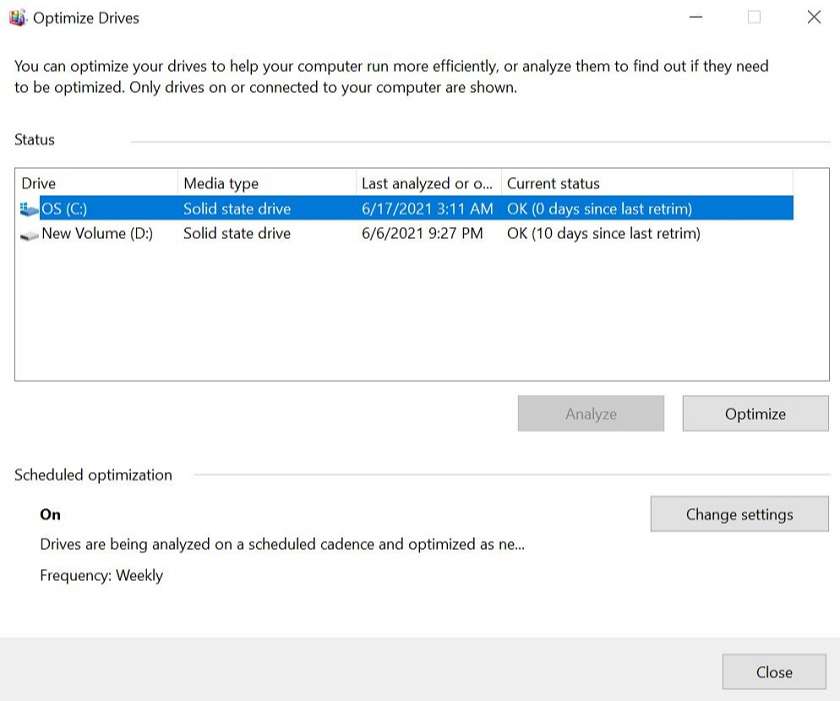 Tối ưu hóa và chống phân mảnh trong Windows 10