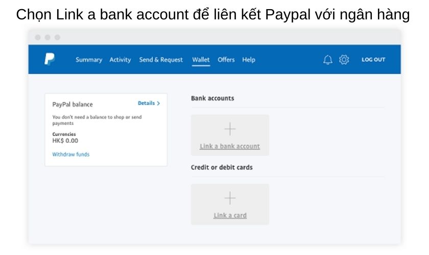 Chọn mục Link a bank account