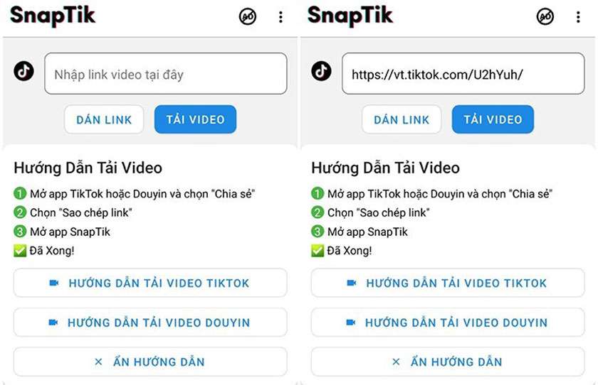 Download video TikTok không logo bằng SnapTik trên điện thoại