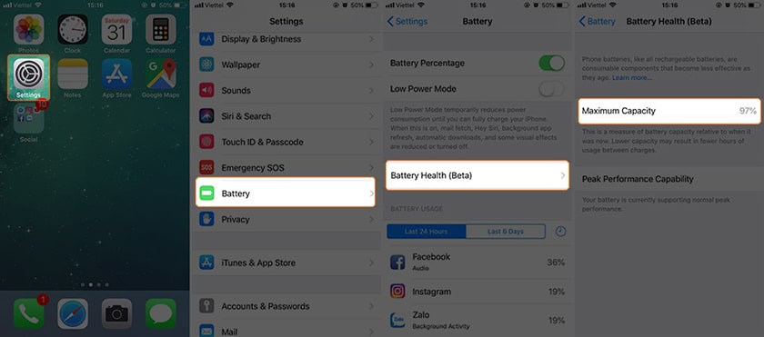 Kiểm tra dung lượng pin iPhone bằng tính năng Battery Health của iOS