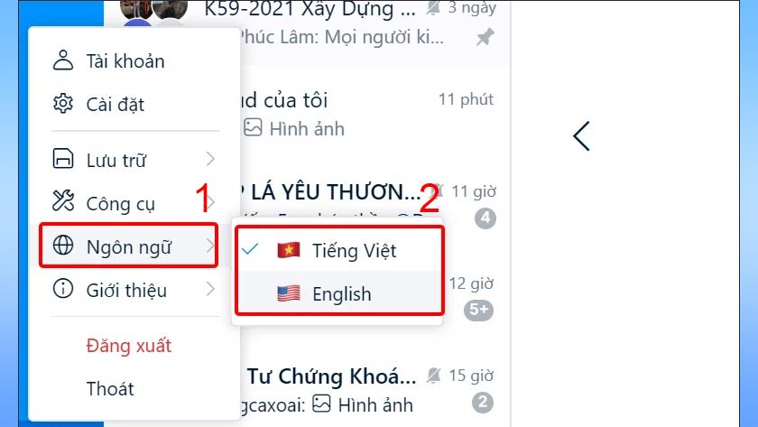 Thiết lập ngôn ngữ tiếng Việt cho Zalo trong phần cài đặt