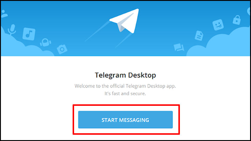mở telegram và chọn start messaging