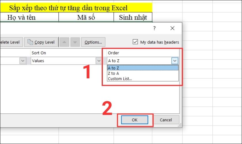 Sắp Xếp Theo Thứ Tự Tăng Dần Trong Trang Tính Excel Chi Tiết Nhất