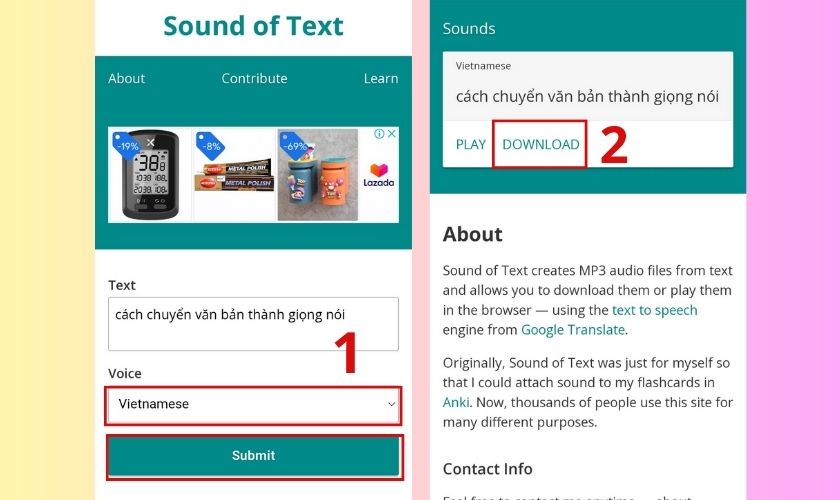 Dùng app Soundoftext convert văn bản thành giọng chị Google