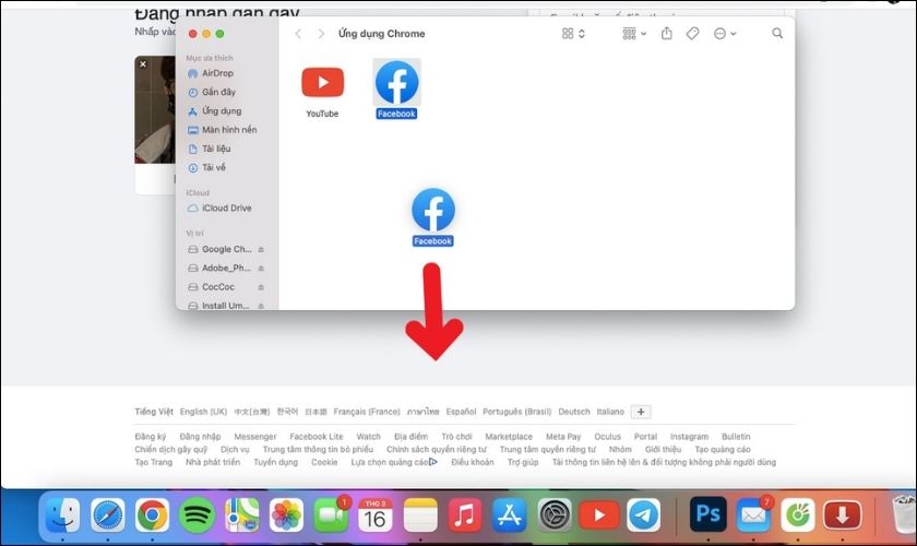 Kéo biểu tượng Facebook vào thanh Dock trên Macbook
