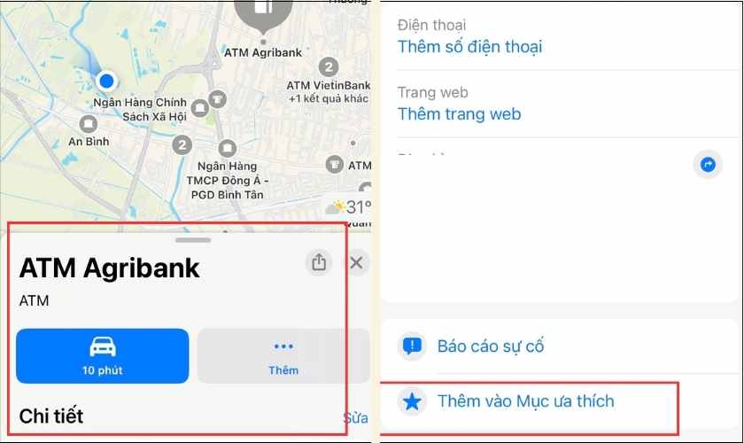 Lưu kết quả tìm cây ATM gần nhất bằng Bản đồ của iPhone