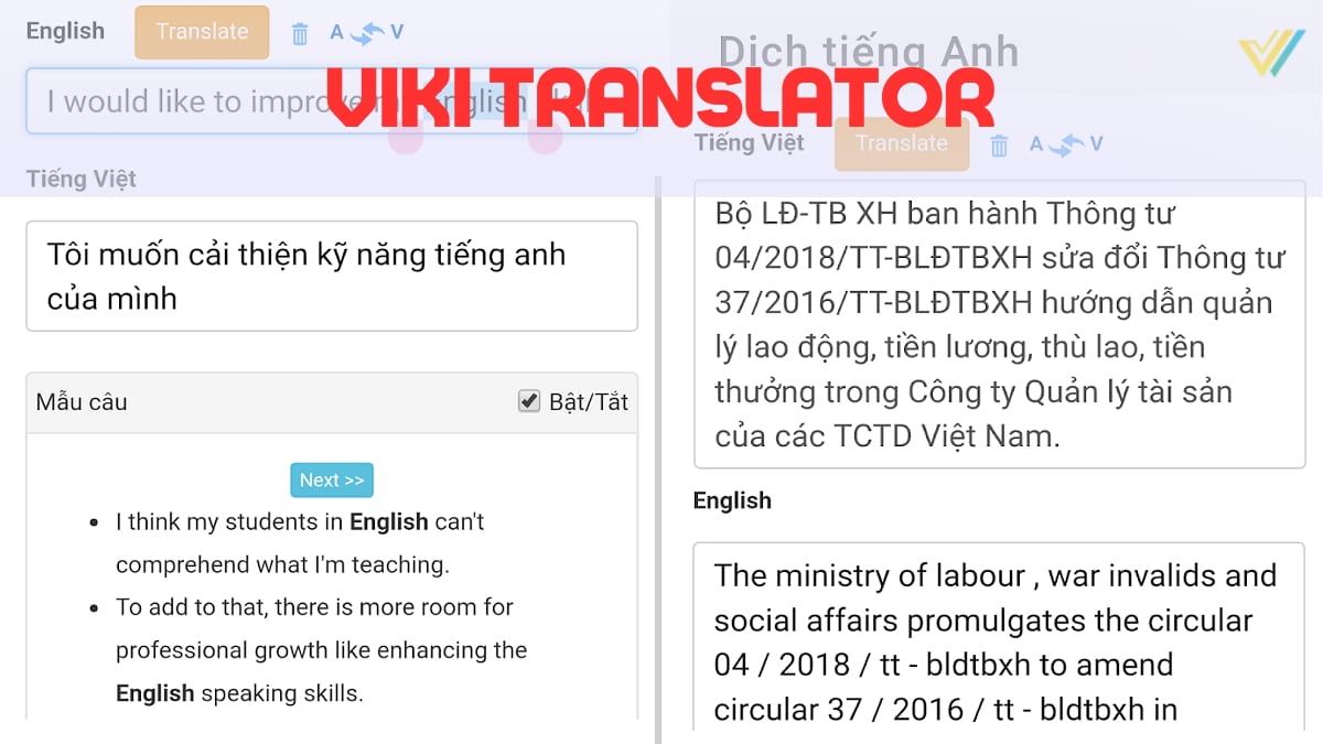 Từ điển Việt Anh VIKI Translator 