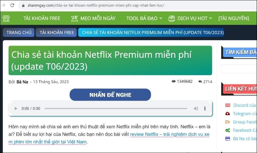 Sharengay - trang web chia sẻ tài khoản Netflix free 2023