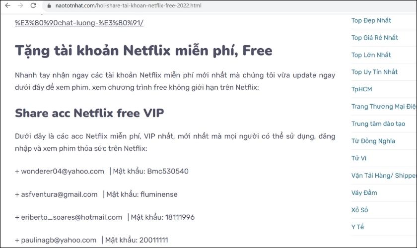 Trang web Naototnhat chia sẻ tài khoản Netflix free 2023
