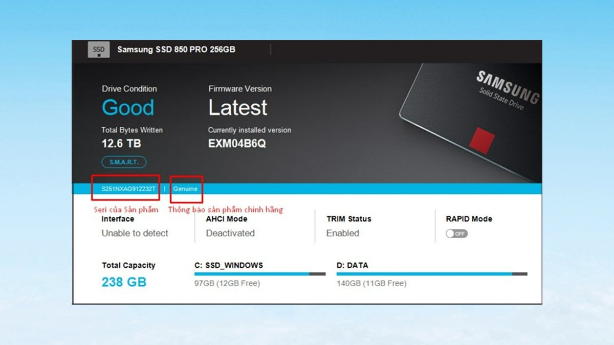 Bước 2: Kiểm tra SSD Samsung chính hãng