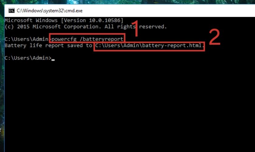Mở cửa số Command Prompt để check pin