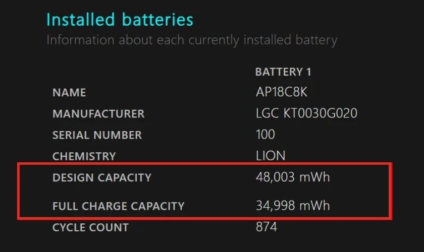 Báo cáo về tình trạng chai pin trên laptop